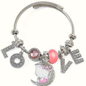 Hello Kitty Charm Bracelet Sanrio Rhinestone LOVE Moon Rave Emo Rave Beads Cute